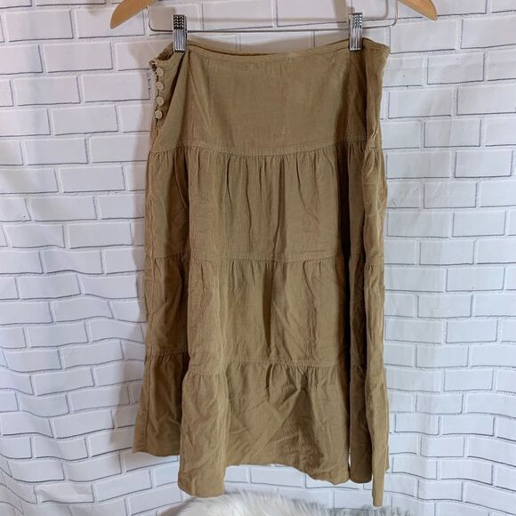 Vince Tan Corduroy Tiered Skirt Side Button Sz 4 - Picture 2 of 6